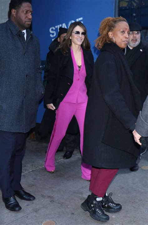 Elizabeth Hurley In Purple Suit Out In New York Gotceleb