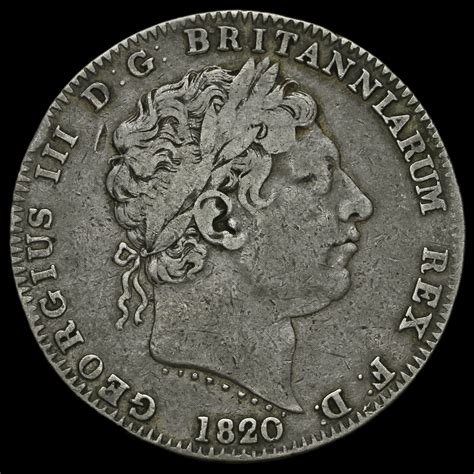 1820 George Iii Milled Silver Lx Crown Fine