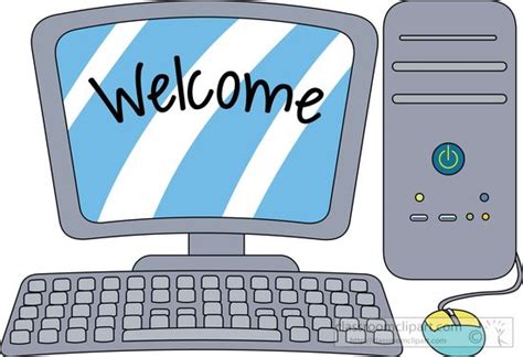 Computers Desktop Computer With Welcome On The Screen Classroom Clipart