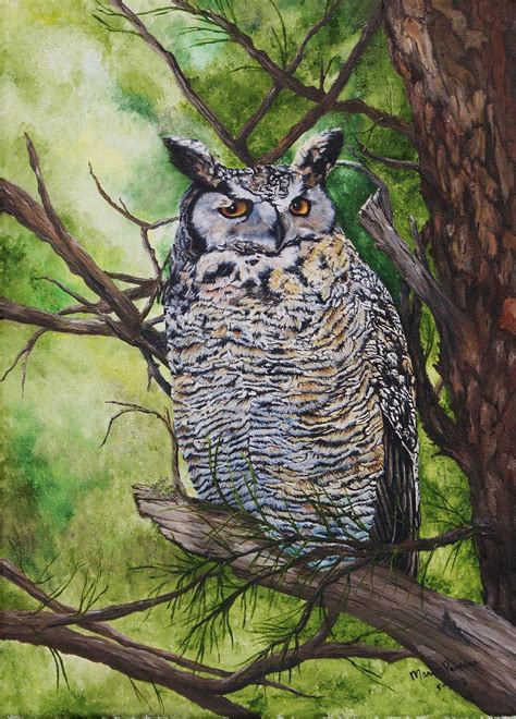Great Horned Owl Oil Painting By Marie Parsons Owl Art Print Great