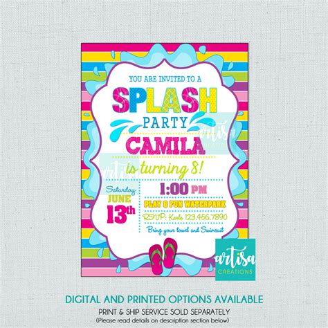 splash party invitation pool party birthday invitation girl etsy