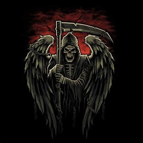 Grim Reaper Skull Angel Wings Chains Crows Cool Gothic T
