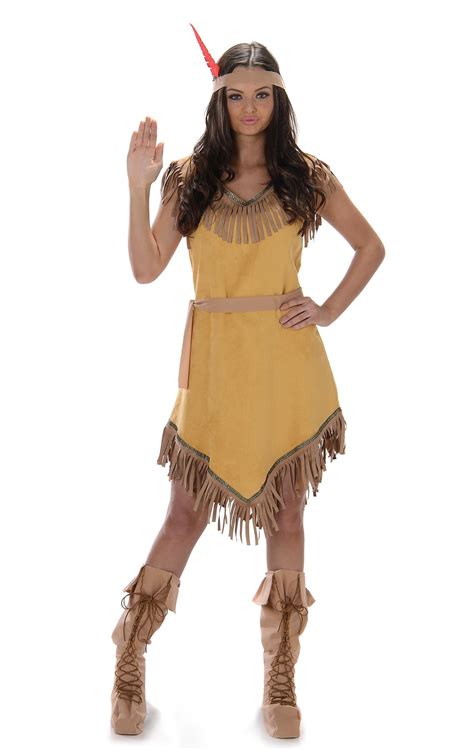 Womens Native American Costume Pocahontas Red Indian Wild West Adult Fancy Dress Ebay