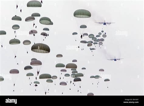 Us Army 82nd Airborne Division Soldiers Parachute Jump From Air Force