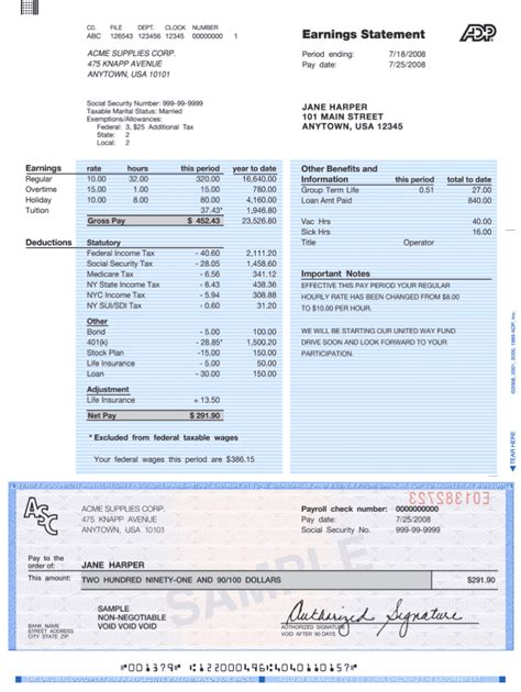 Adp Pay Stub Template Fill Online Printable Fillable Intended For