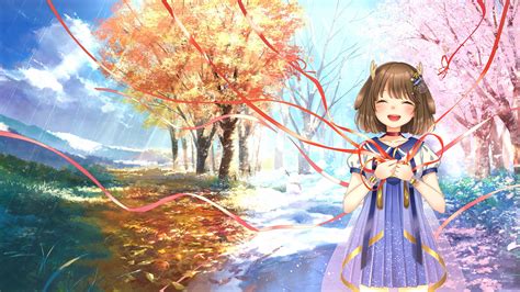 Download 3840x2160 Anime Landscape Four Seasons Cute