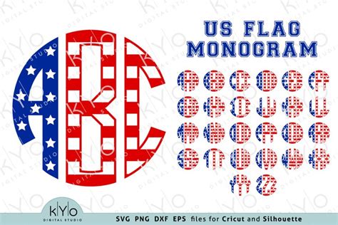 American Flag Monogram Letters Svg Png Dxf Eps Files