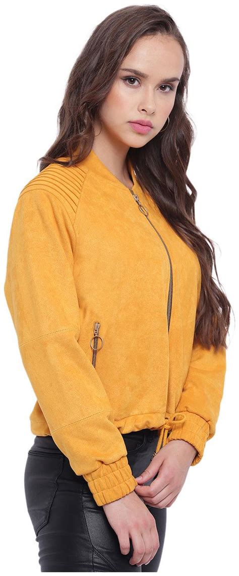 Texco Women Solid Bomber Jacket Yellow Nux Ebay