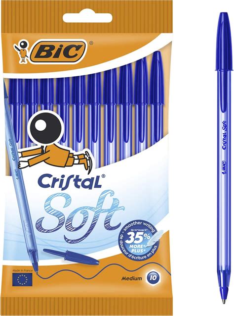 Bic Cristal Soft Stylos Bille Pointe Moyenne 12 Mm Bleu Pochette