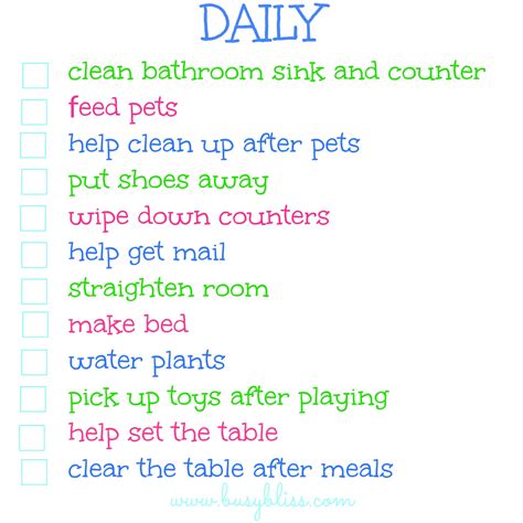 Chore Chart For Kids Busy Bliss