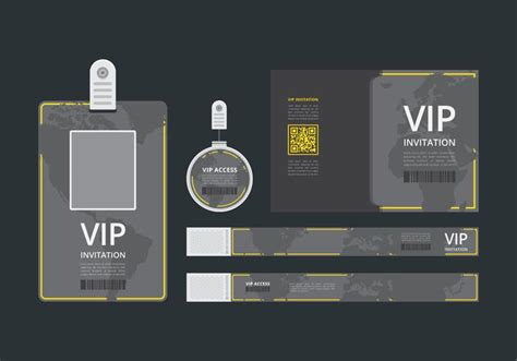 vip pass id card template vip pass  event template flat blank vertical id  yellow lines