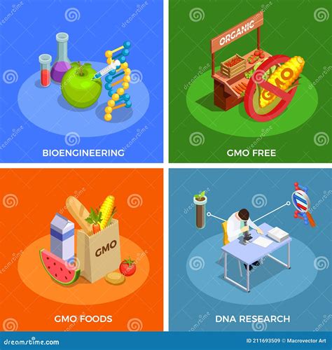 Genetically Modified Organisms Isometric Concept Stock Vector