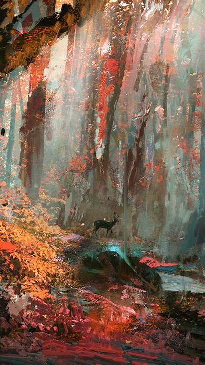 Forest Deer Illustration Iphone Rain Wallpapers Kashin