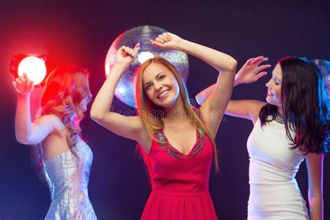 Three Smiling Women Dancing In The Club Stock Image Image 35015085