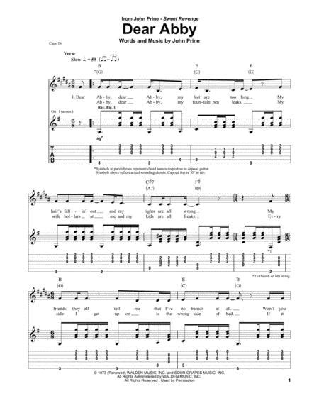 dear abby by john prine digital sheet music for guitar tab download and print hx 423723