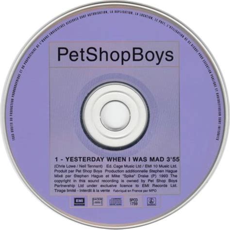 Pet Shop Boys Yesterday When I Was Mad Withdrawn French Promo Cd