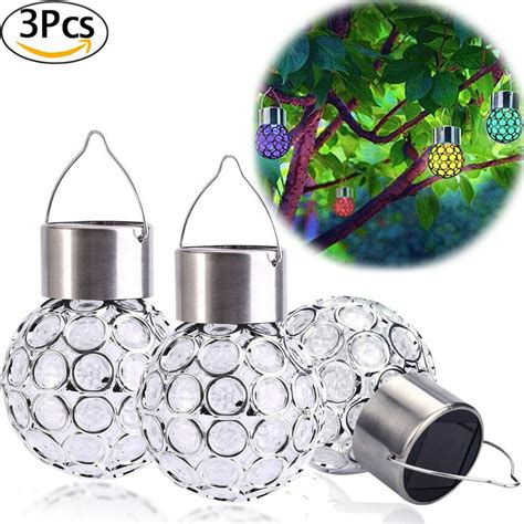 Solar Hanging Ball Lights 3 Pcs Solar Powered Outdoor Lamp Color