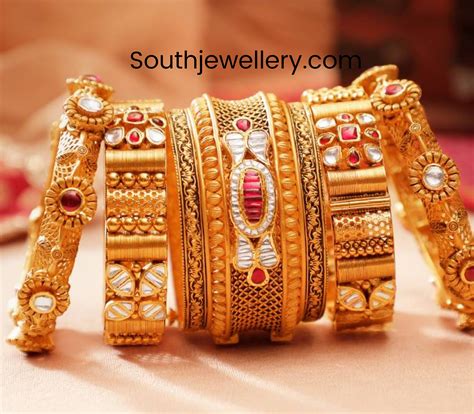 Antique Gold Necklace And Mango Long Chain Bangles Jewelry Designs