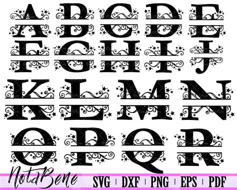 Split Monogram Letters Split Alphabet Svg Files For Silhouette Etsy