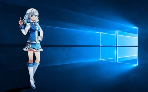 배경 화면 Madobe Touko 파란색 드레스 소녀 윈도우 10 시스템 로고 1920x1080 풀 Hd 그림 이미지