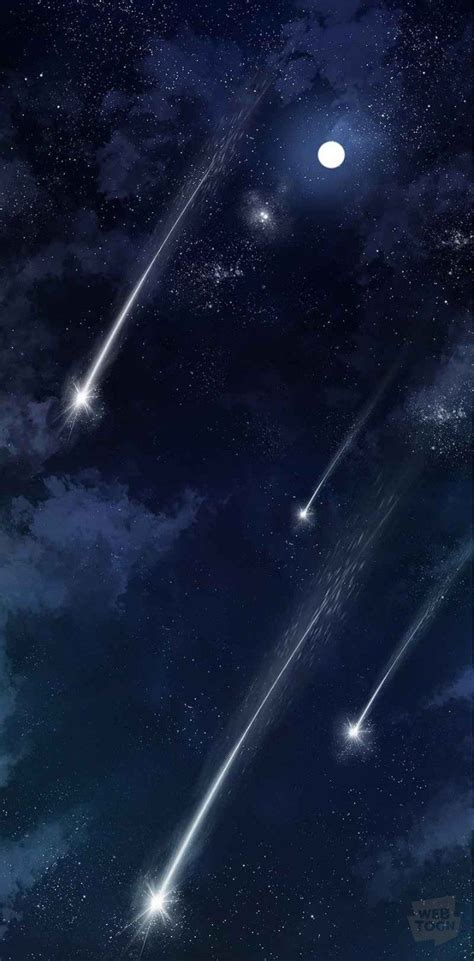 Webtoon Wallpaper Night Sky Shooting Stars Moon Aesthetic Night Sky