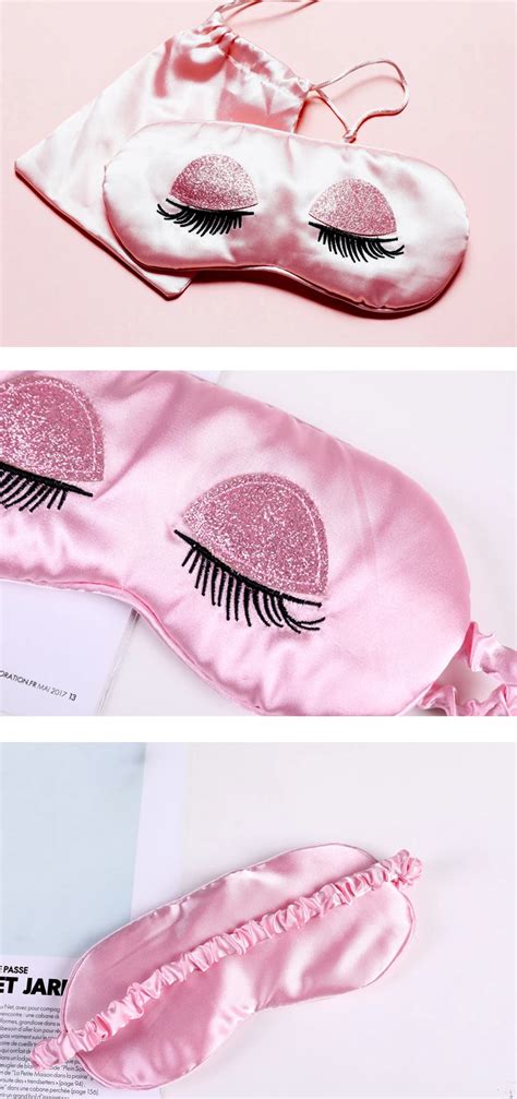 Soft Embroidery Eyelash Silk Satin Sleeping Mask With Pouch Buy Embroidery Eyelash Sleep Mask