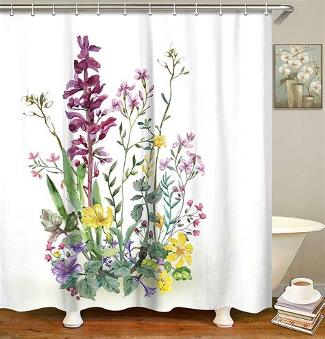 Beautiful Floral Farmhouse Rustic Watercolor Colorful Fabric Shower Curtain Shower Curtains