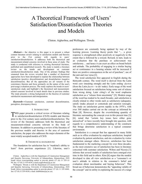 A Theoretical Framework Of Users Satisfaction Dissatisfaction Theories