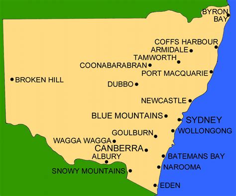 Map Of New South Wales Australia With Cities And Town