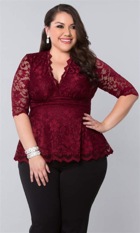 Plus size dresses for wedding guests. Plus-Size-Peplum-Lace-Top-in-Burgundy-1-Linden-090915.jpg