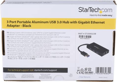 ST3300GU3B StarTech Com StarTech Com 3 Port USB 3 0 USB A Hub AC Adapter Powered 87 X 43 X