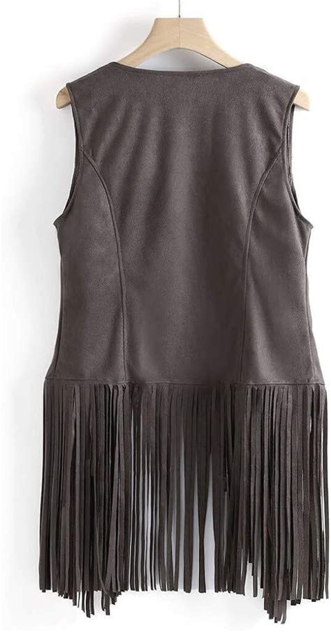 Gsvyes Women Fringe Vest Faux Suede Tassels 60s 70s Hippie Clothes Open