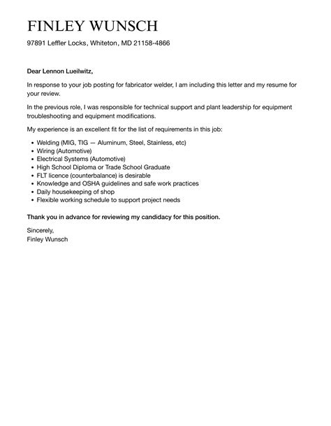 Fabricator Welder Cover Letter | Velvet Jobs