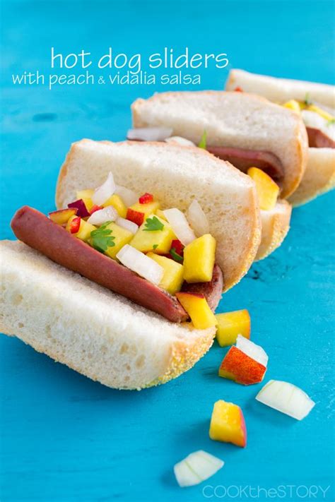 Hot Dog Sliders Topped With Peach And Vidalia Salsa Recipe Hot Dog