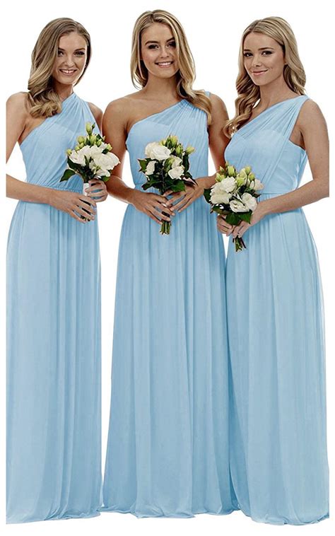 One Shoulder Bridesmaid Dresses For Women Long Chiffon Wedding Prom Evening Gown
