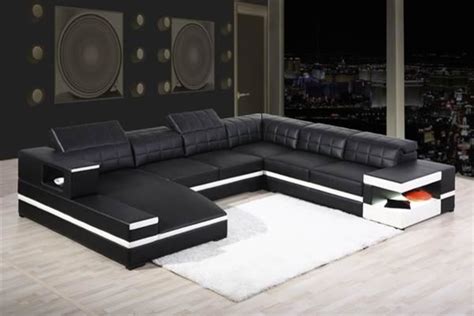 Black Bonded Leather Sectional Sofa With Adjustable Headrests Modern