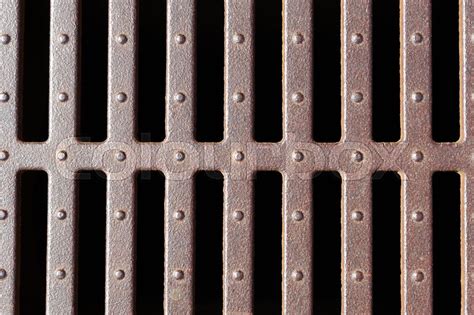 Metal Drain Grate On Black Background Stock Image Colourbox
