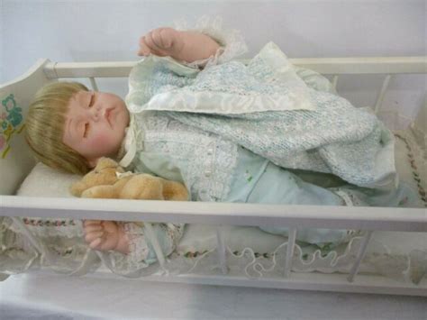 Danbury Mint Babys First Year 19 Porcelain Doll With Wooden Cradle Ebay