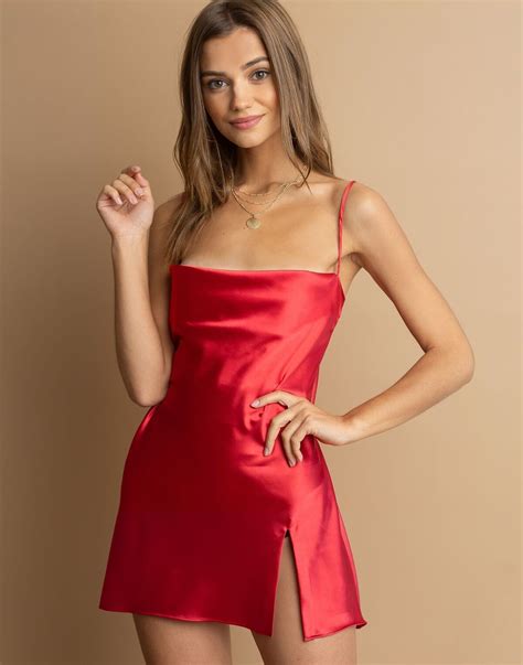 Red Satin Mini Dress In 2020 Red Satin Dress Short Red Satin Dress Satin Mini Dress
