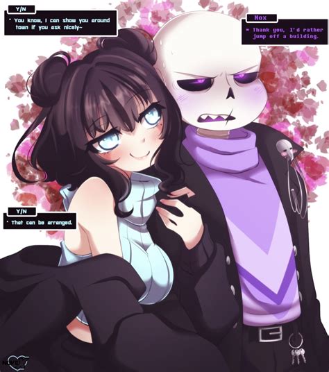 Two Anime Characters Hugging Each Other In Front Of Pink And Purple