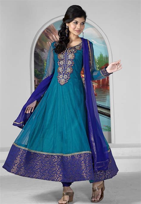 buy churidars online in embrodred anarkali suit rs2100 shop dani fashions peacock color