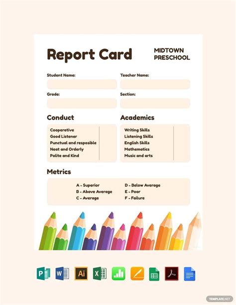 Preschool Progress Report Card Template Pdf Word Excel Apple