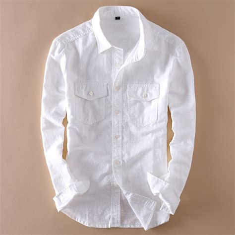 Buy Cotton Linen Mens Shirts Long Sleeve Casual Male