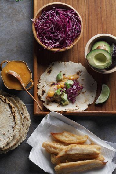 Pour oil to a depth of 2 inches into a dutch oven; Tempura fish tacos. Looks yummy, though would probably try ...