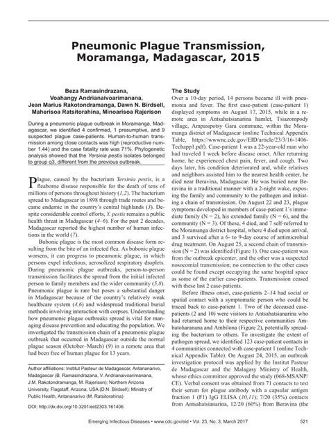 pdf pneumonic plague transmission moramanga madagascar …pneumonic plague madagascar 2015