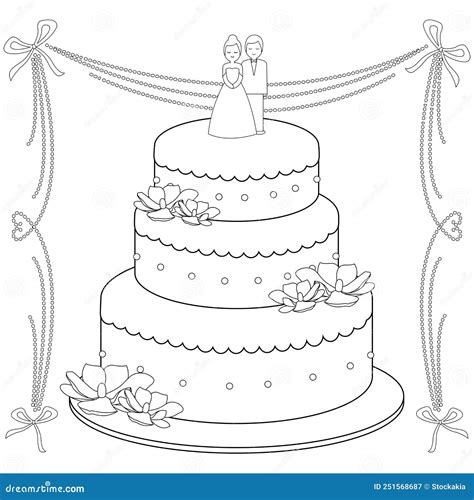 Wedding Cake Vector Black And White Coloring Page Stock Vector