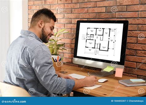 Architect Making Project Of House House On Computer Stock Image Image