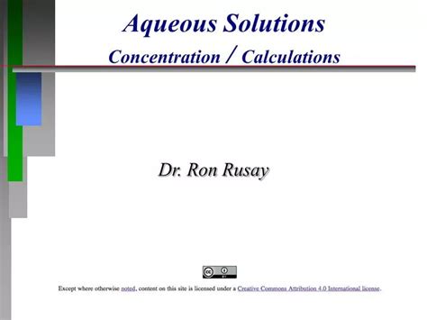 Ppt Aqueous Solutions Concentration Calculations Powerpoint