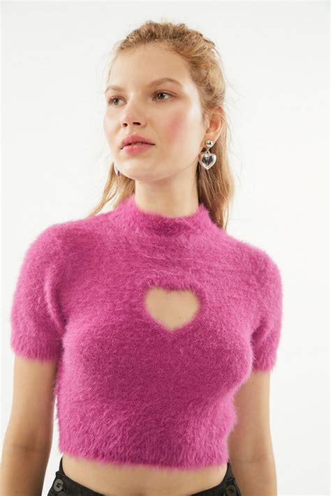 Uo Fuzzy Heart Sweater Heart Sweater Cable Knit Sweater Cardigan