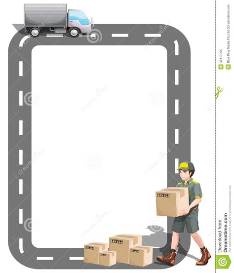 A Border Design With A Delivery Truck And A Delivery Man Stock Vector